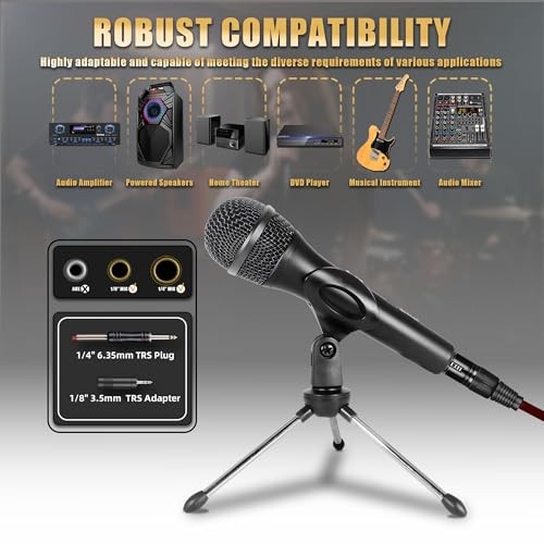 Professional Dynamic Microphone for Singing Karaoke Microphone with 16ft Black
