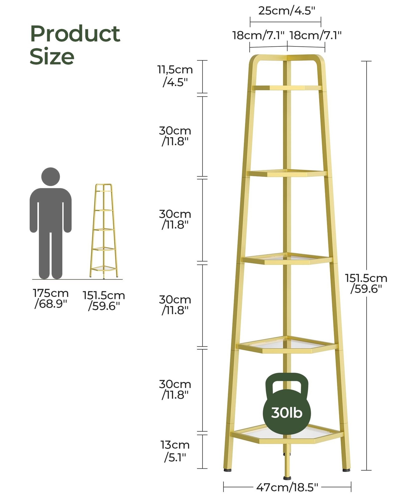 CHOEZON 5-Tier Corner Shelf, 59.6” Corner Storage Stand, Floorstanding Dis