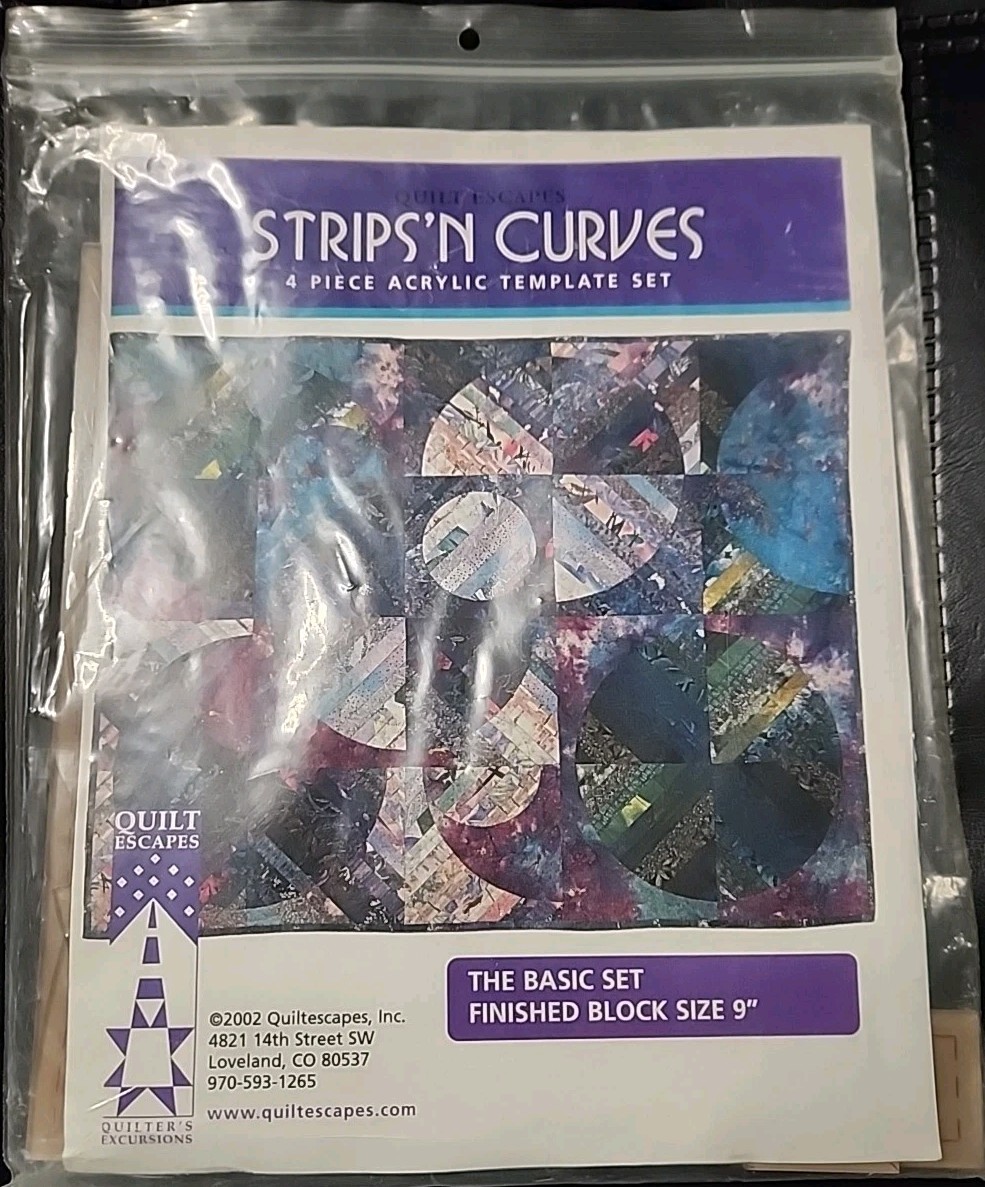 Quilt Escapes Strips N Curves 4pc Acrylic Template Set Basic set Block Size 9"