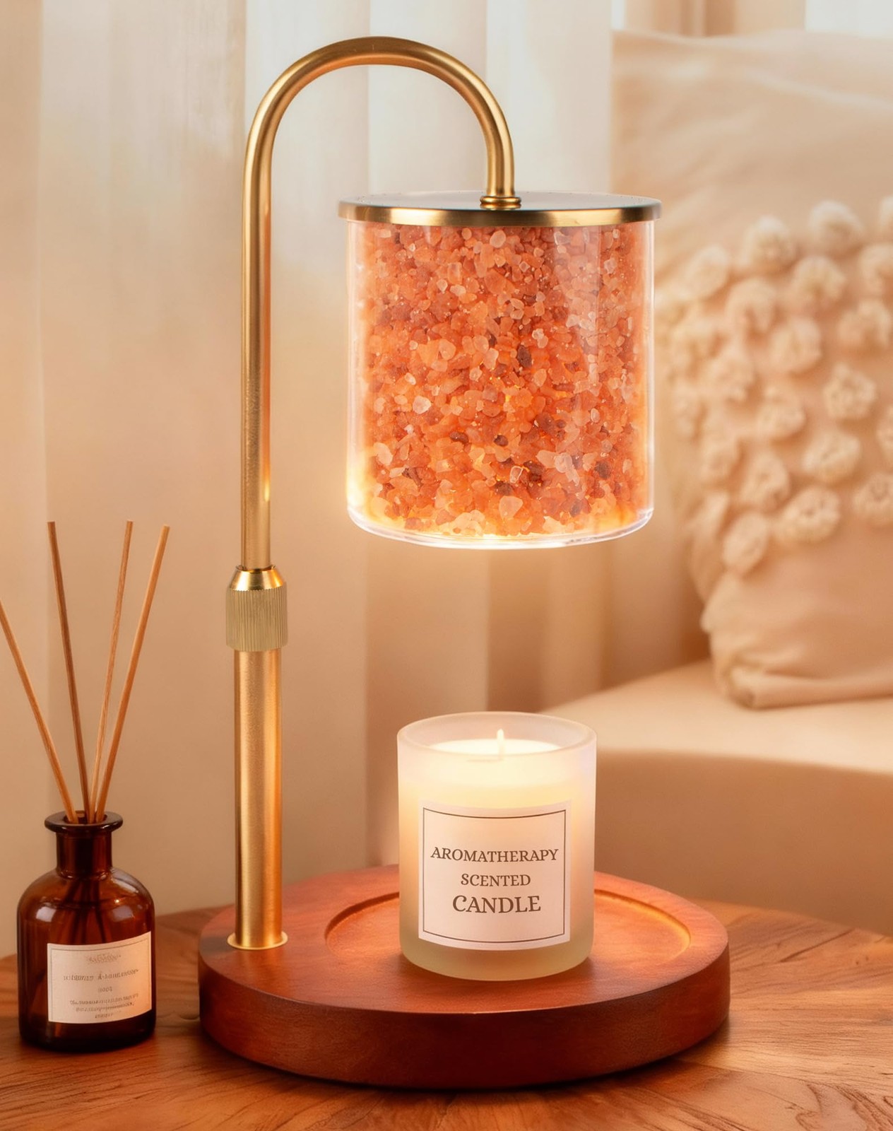Candle Warmer Lamp with Himalayan Pink Salt, Timer & Dimmable Candle Warmer f...