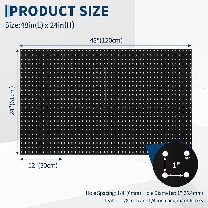 4 Pack Wall Mounted Metal Pegboard System 12x24 in Panels Tool Storage Workbench