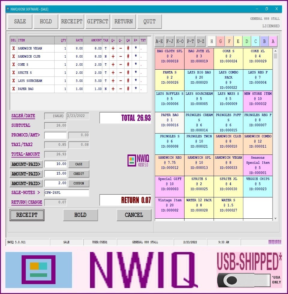 NWIQ Point Of Sale Software - Booth Inventory Billing