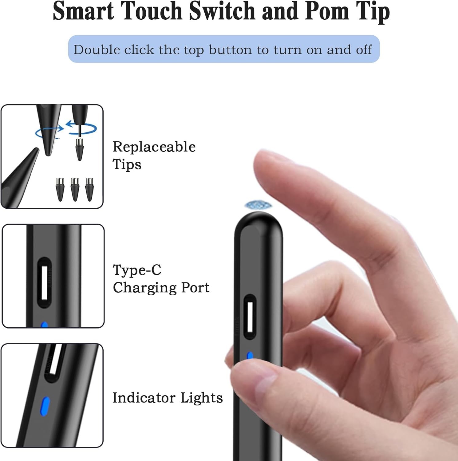 High Precision Stylus Pen for Android Tablets & iPhone with USB-C Charging