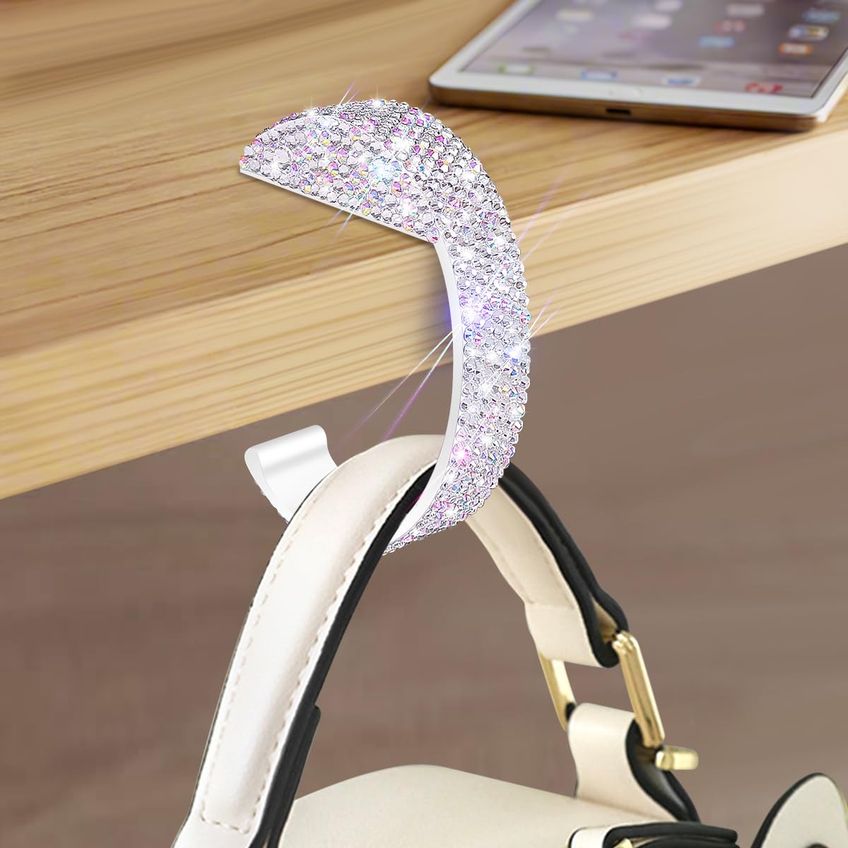 Bling Purse Hook Table Shiny Handbag Hanger Desk Glitter Portable Heavy White