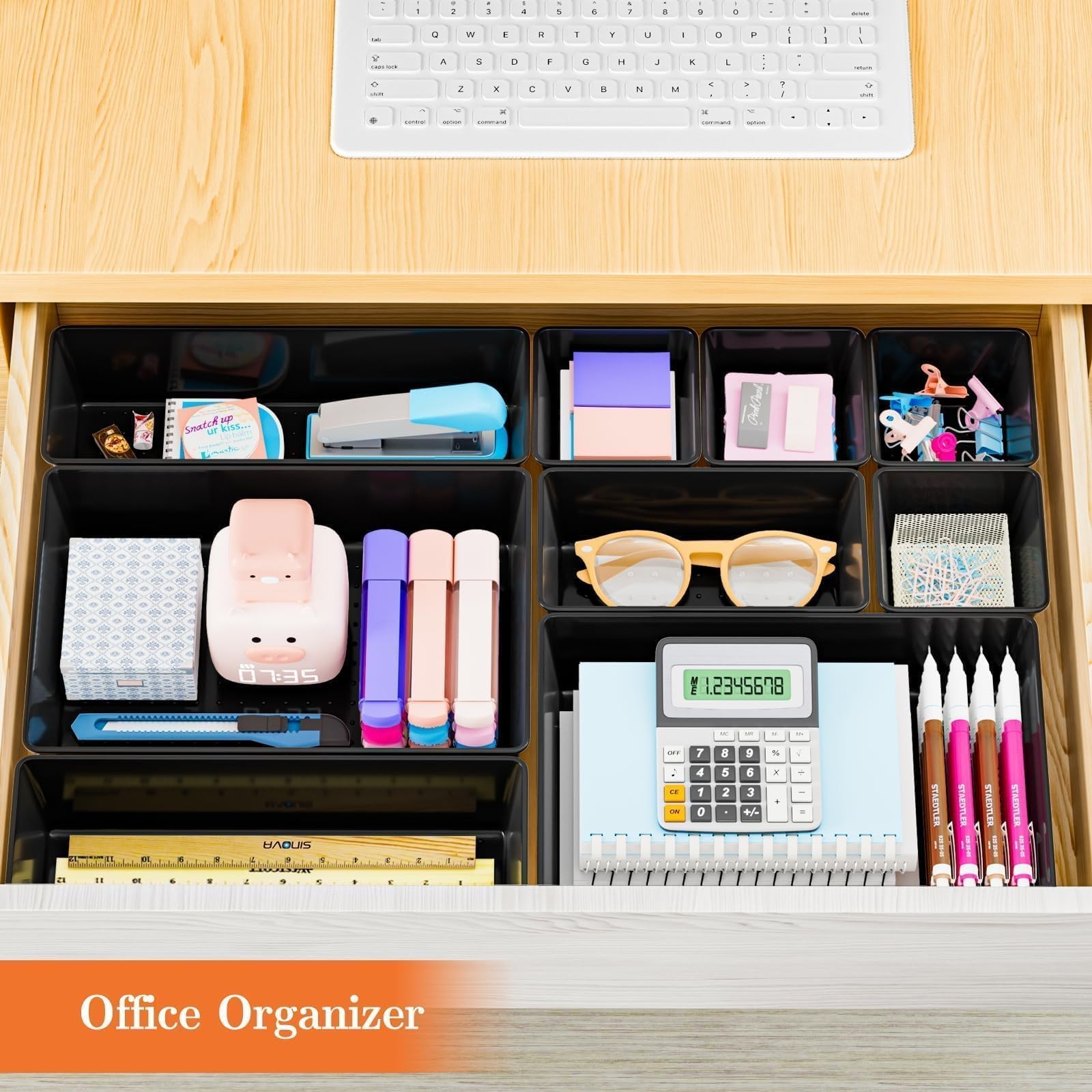 25 PCS Plastic Drawer Organizer Set, 4-Size Versatile Organizer Trays & Stora...