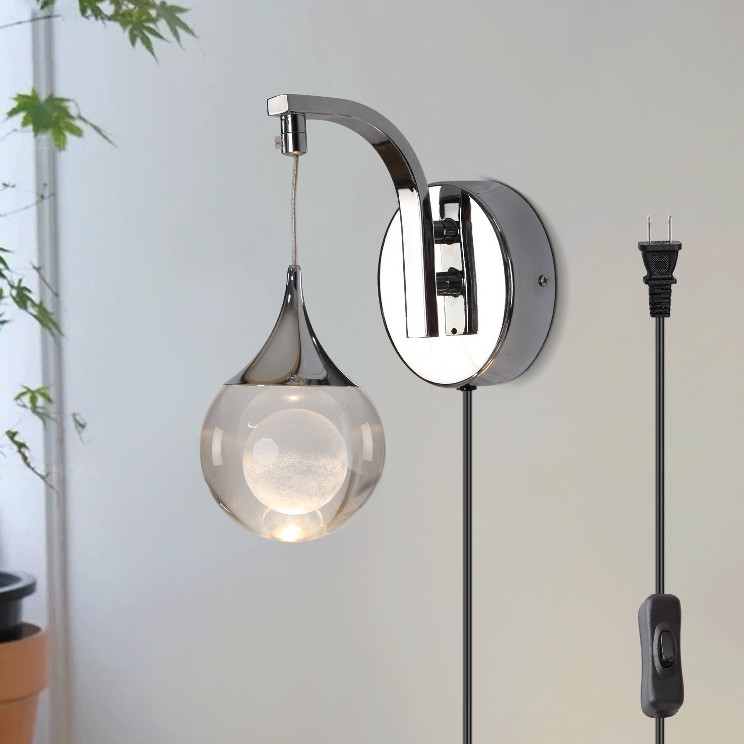 Modern LED Wall Sconce 5W Dimmable Wall Light with Plug for Living Room&Bathroom