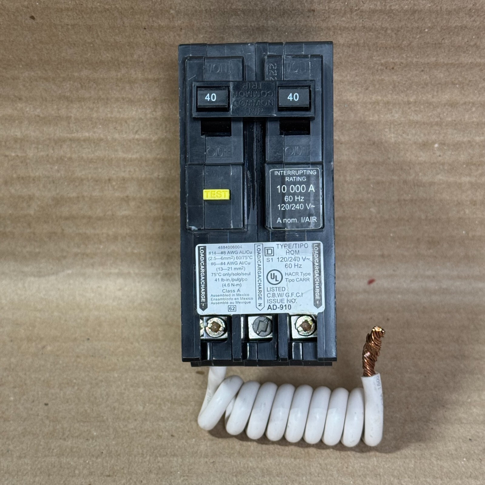 SQUARE D HOM HOM240GFI 2 POLE 40 AMP 240V GROUND FAULT CIRCUIT BREAKER