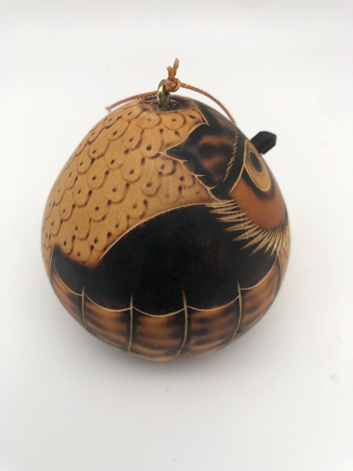 Hand Painted Gourd Owl Peruvian Folk Art 3”