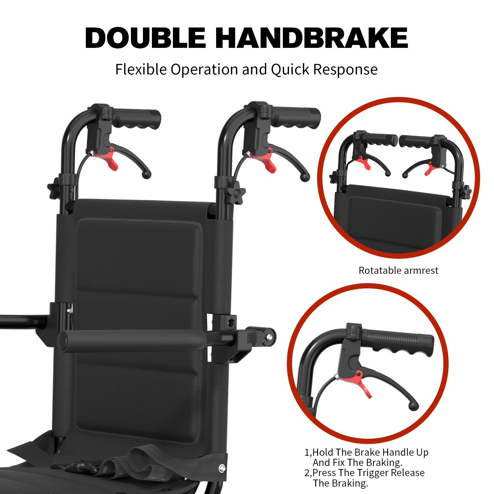 Lightweight Foldable Portable Transport Wheelchair With Telescopic Handle Adults