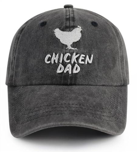 Chicken Dad Hat, Funny Adjustable Washed Cotton Embroidered Farm Cock Black