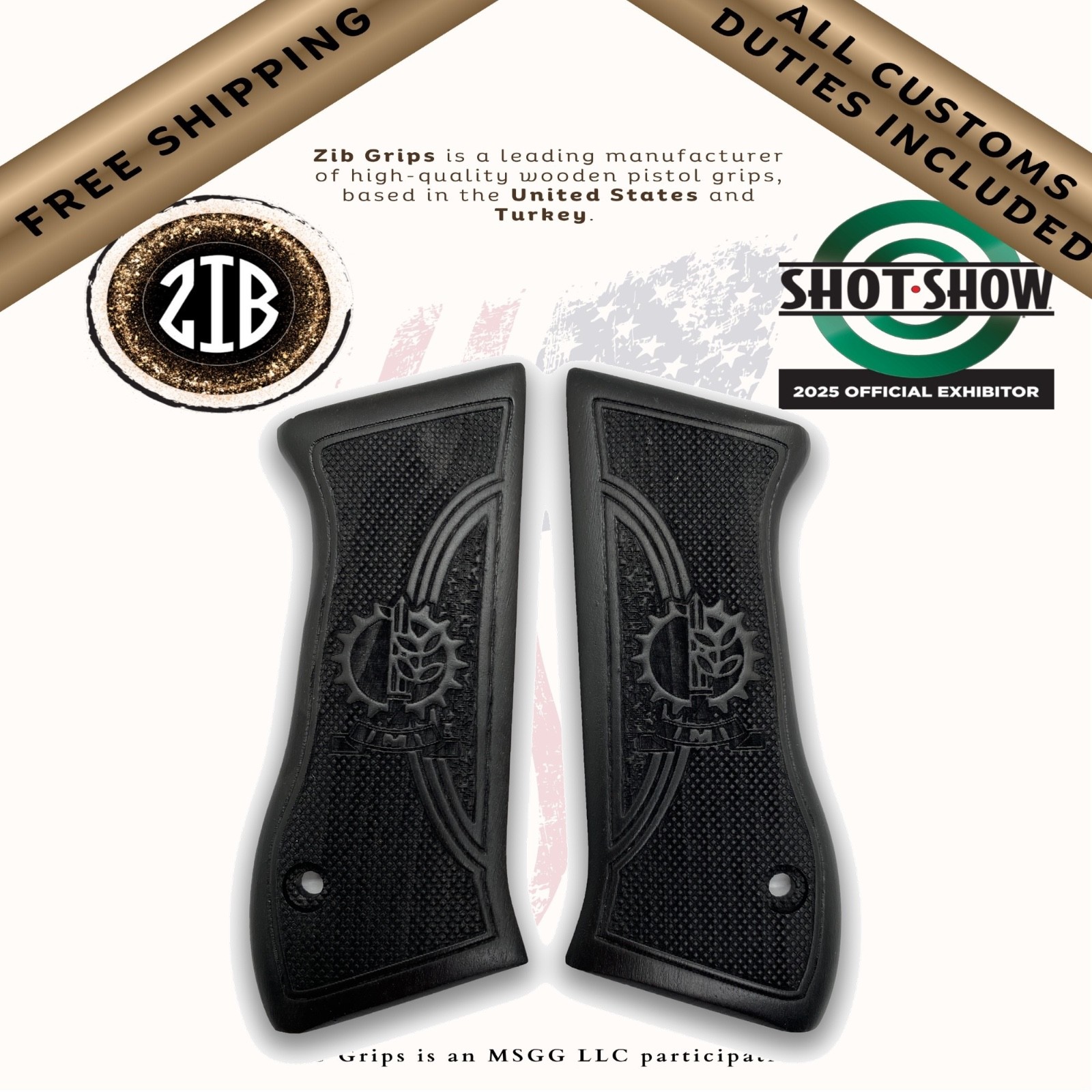 Zib IWI Jericho 941 / Baby Eagle Black Beech Wood Grips – Full Size Steel Frame