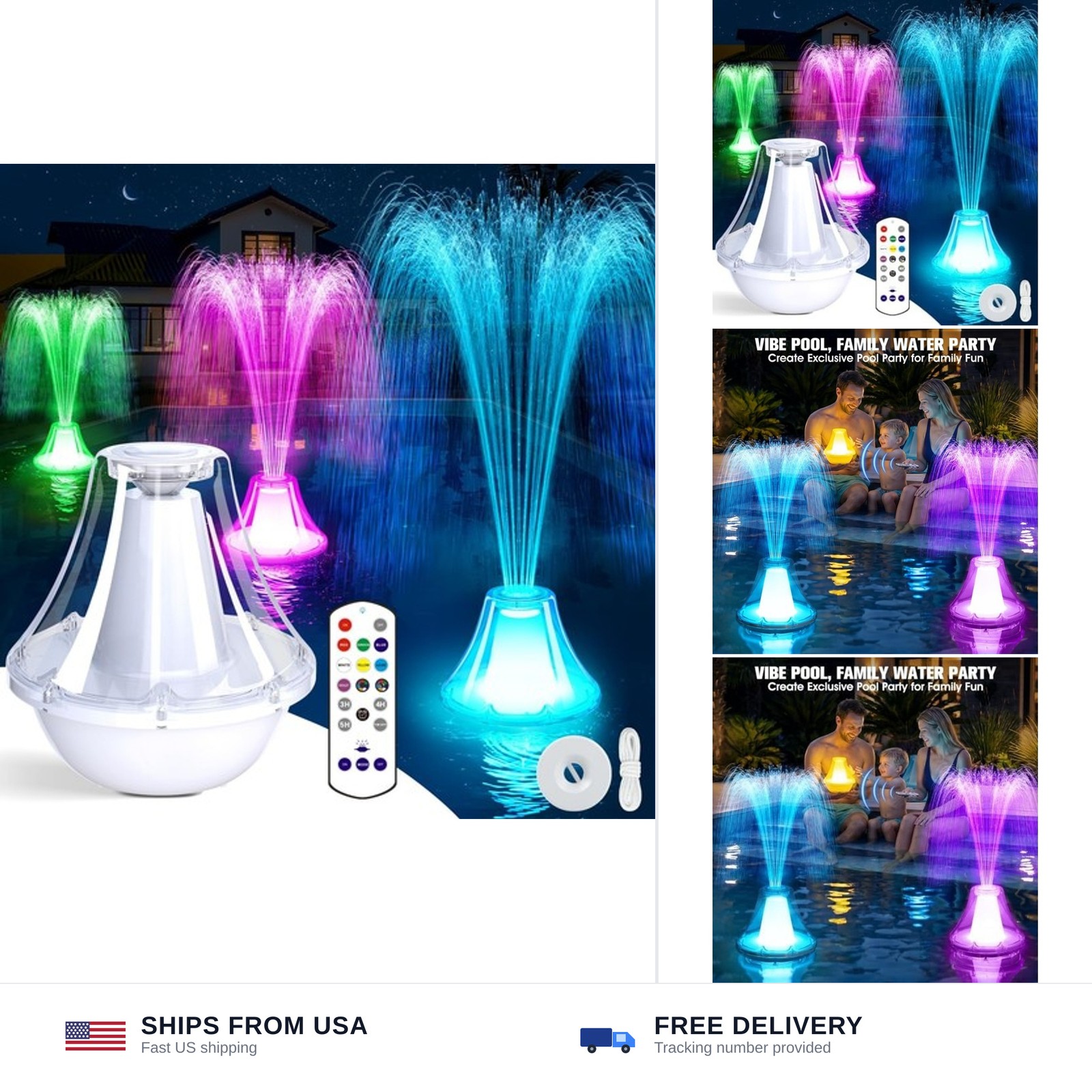 Bubbling Pool Fountain with Lights,Floating Pool Fountains with Anchor,Above ...