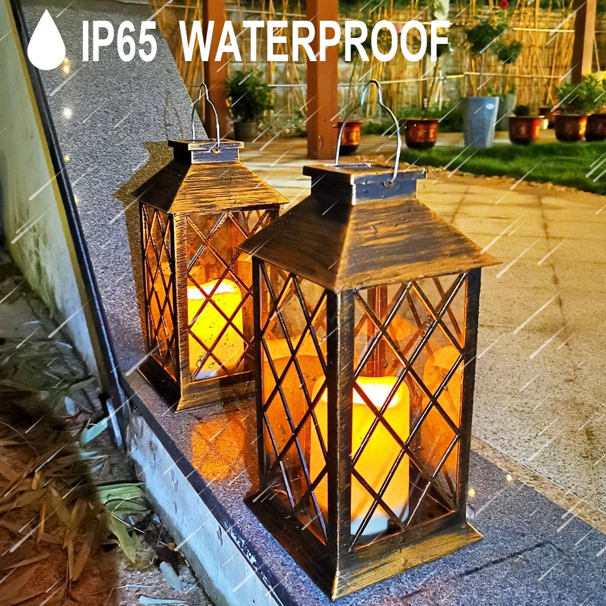 Solar Outdoor Hanging Lanterns 2-Pack, Waterproof Garden Lantern with LED Fli...