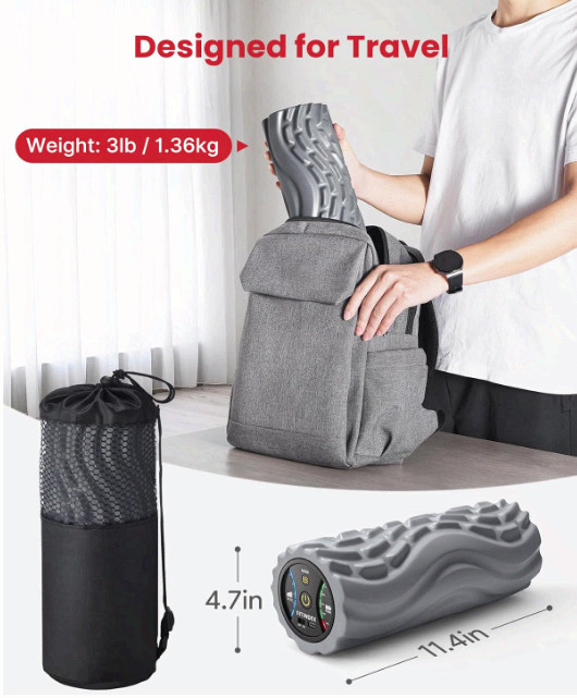 Vibrating Foam Roller 5-Speed Deep Tissue Massage Rechargeable Portable