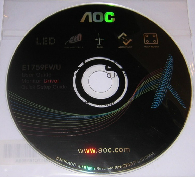 AOC E1759FWU LED Monitor Driver Software Install and User Guide CD-ROM (2016)