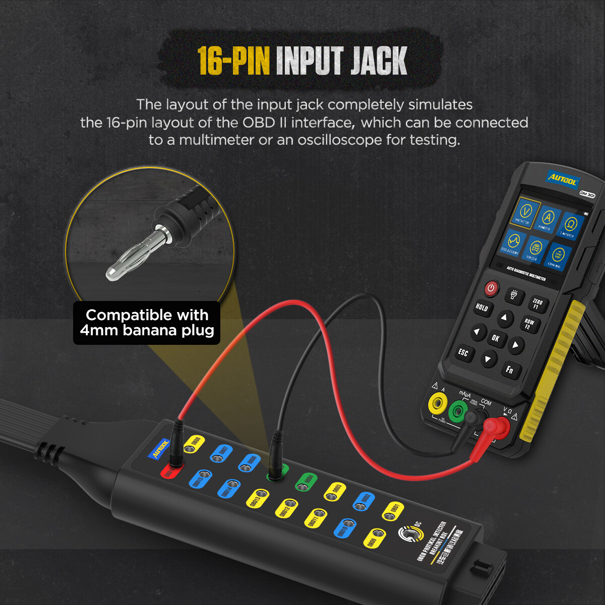 OBD2 Breakout Box Auto OBDII Protocol Detector 16-Pin Car Test Diagnostic Tool