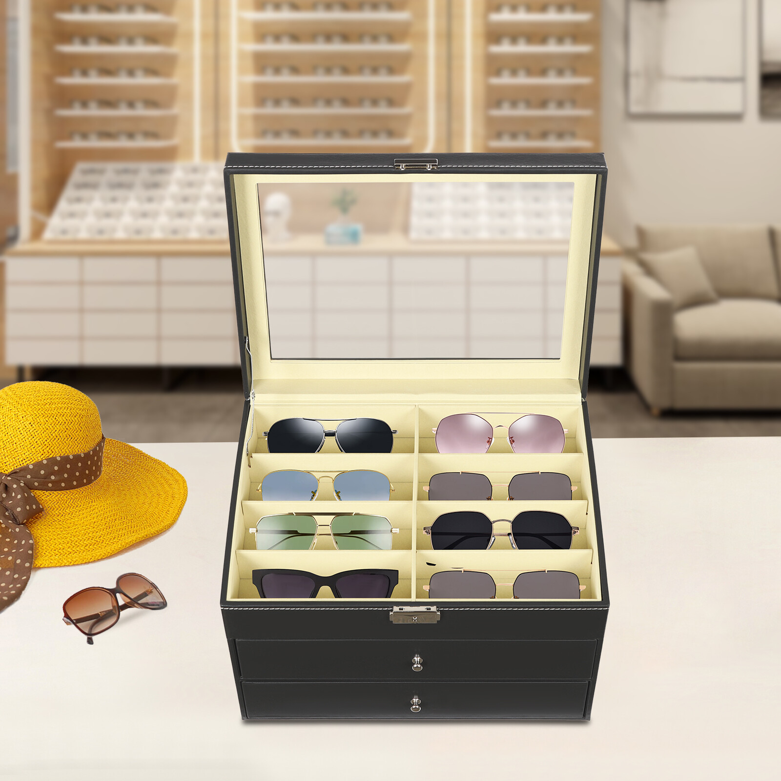 24 Slots Counter Table Sunglasses Glasses Display Storage Display Organizer Box