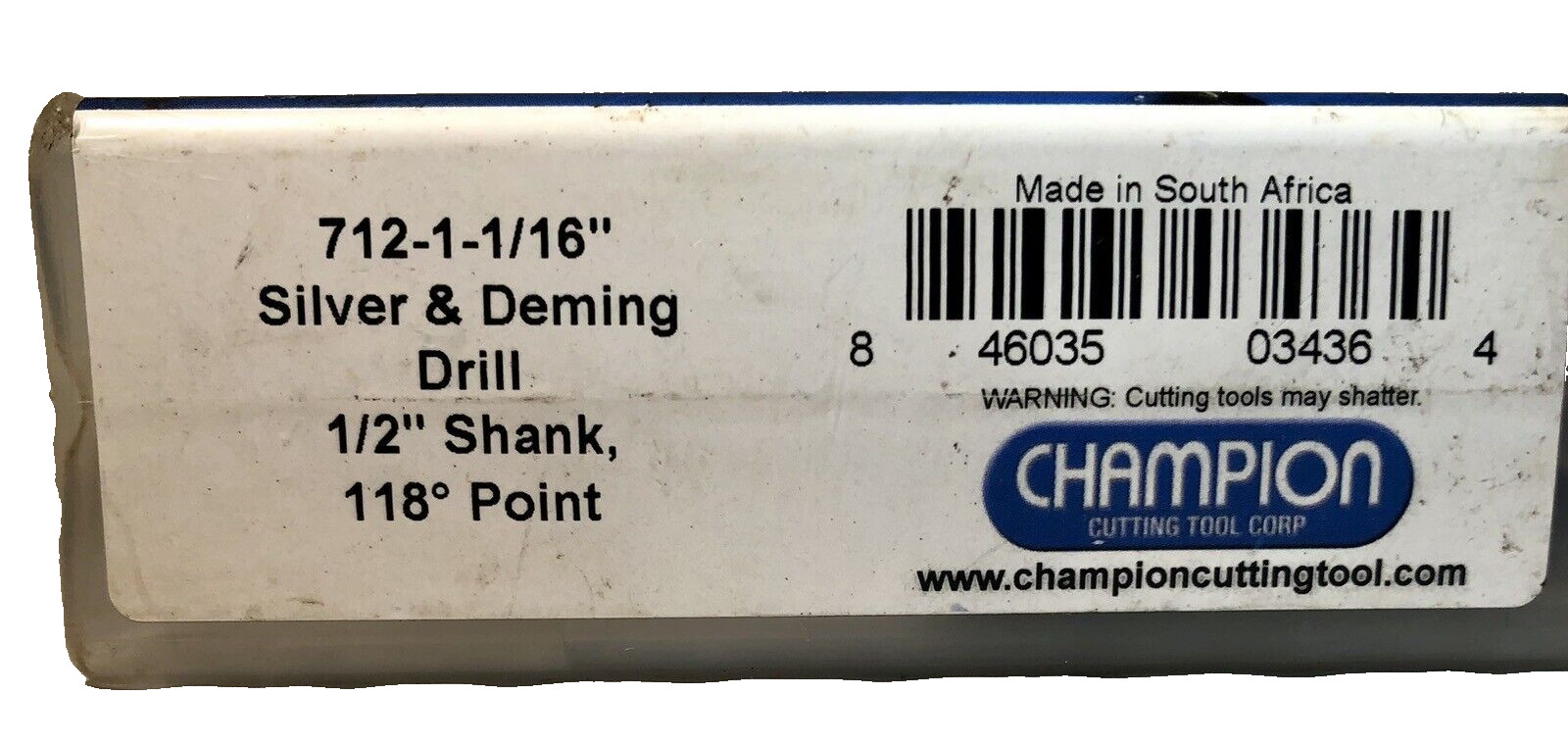 Champion 1-1/16" x 6" - 712 Silver & Deming Drill, 1/2" Shank, 118 Degree NIB