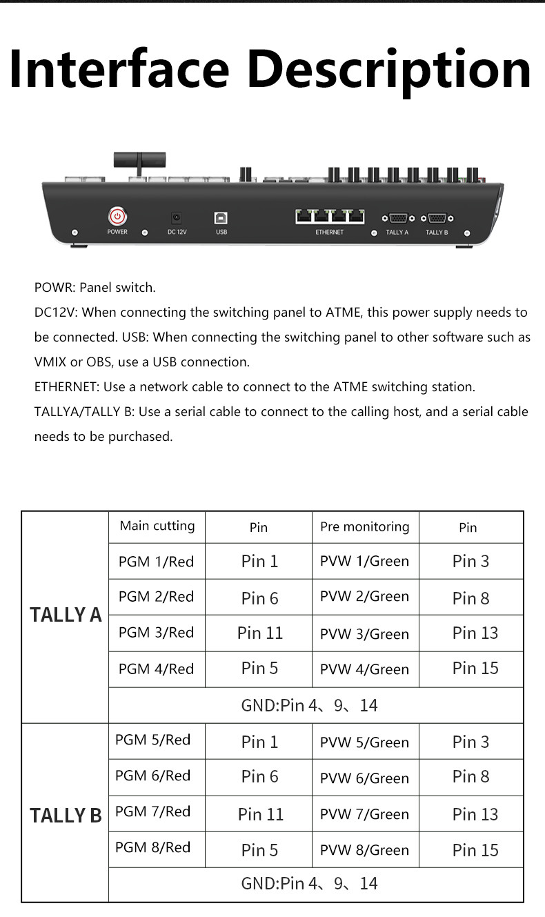 TYST TY-K1700HD Video Switcher BMD ATEM 1 M/E Vimx Control Multifunction Panel