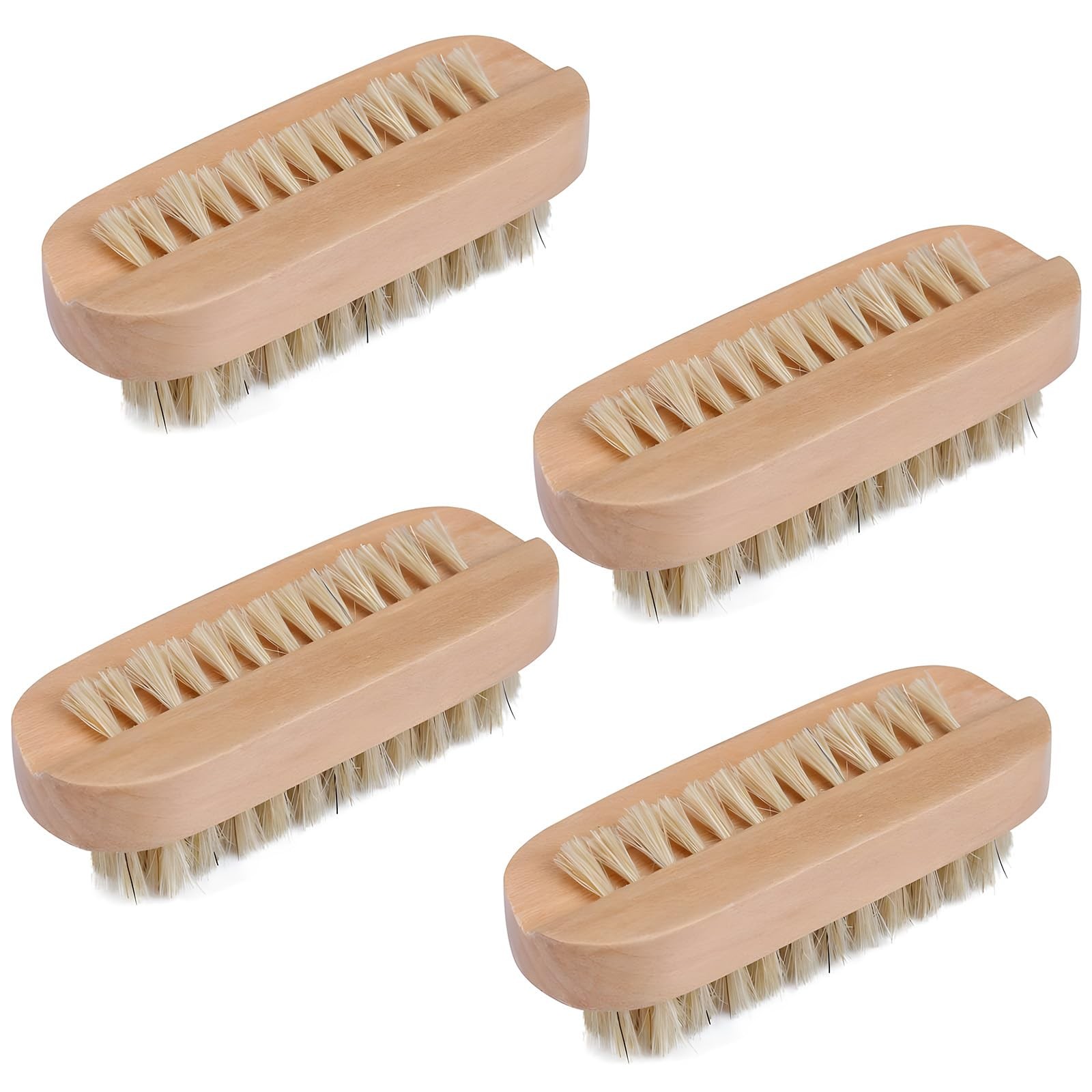 4 Pack Wooden Two-Sided Nail Brush Set Stiff Nail Scrubber Brush for Toes