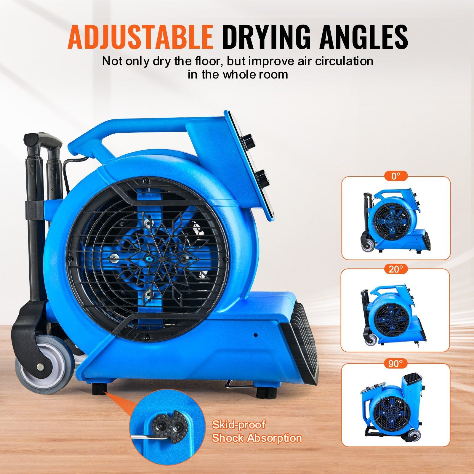 Portable Air Mover: 4000 CFM, 3-Speeds, Adjustable Angles & Timer