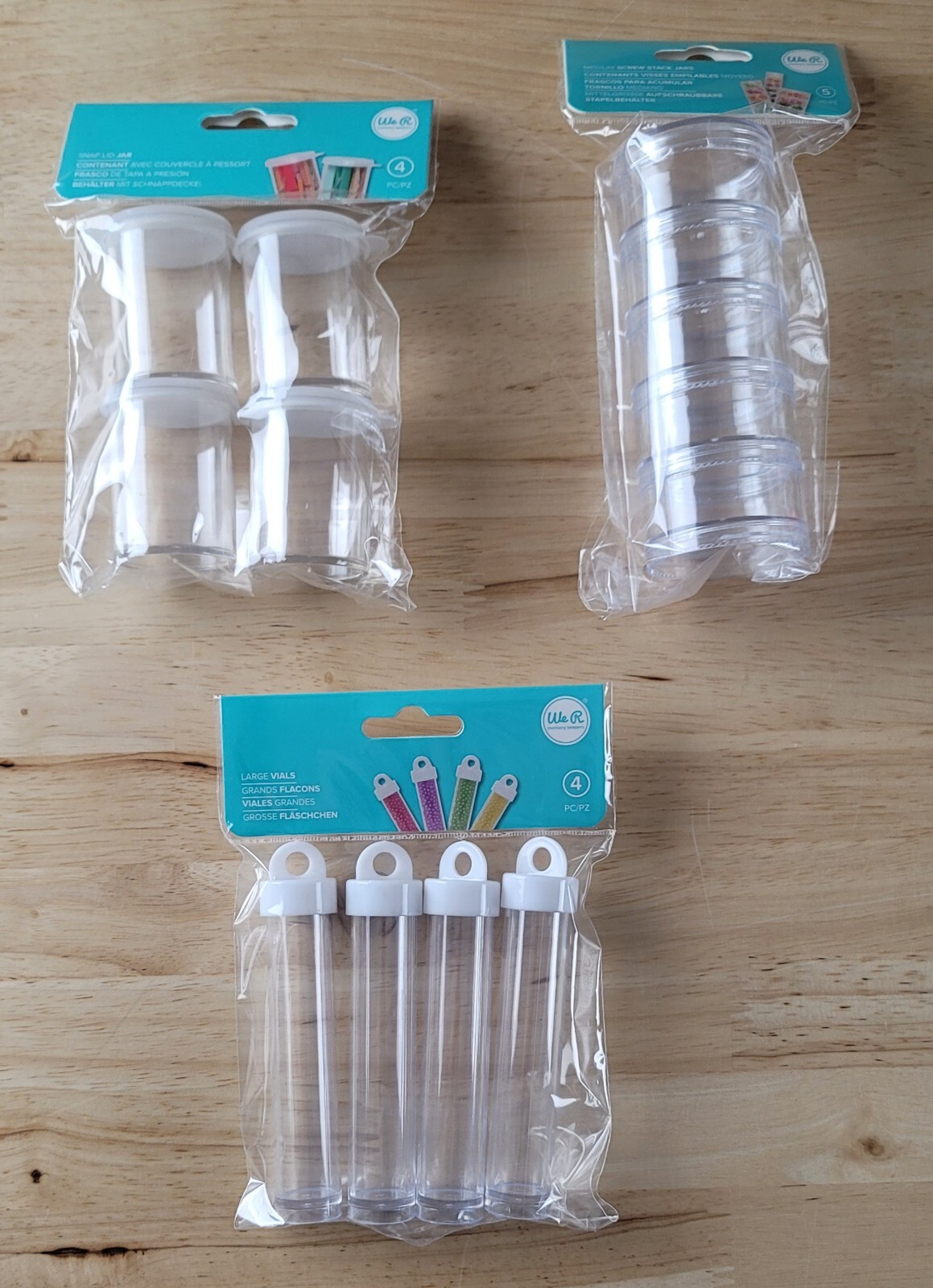 We R Memory Keepers PLASTIC JARS Lot of 3 Types Stacking-Snapping-Vial Jars
