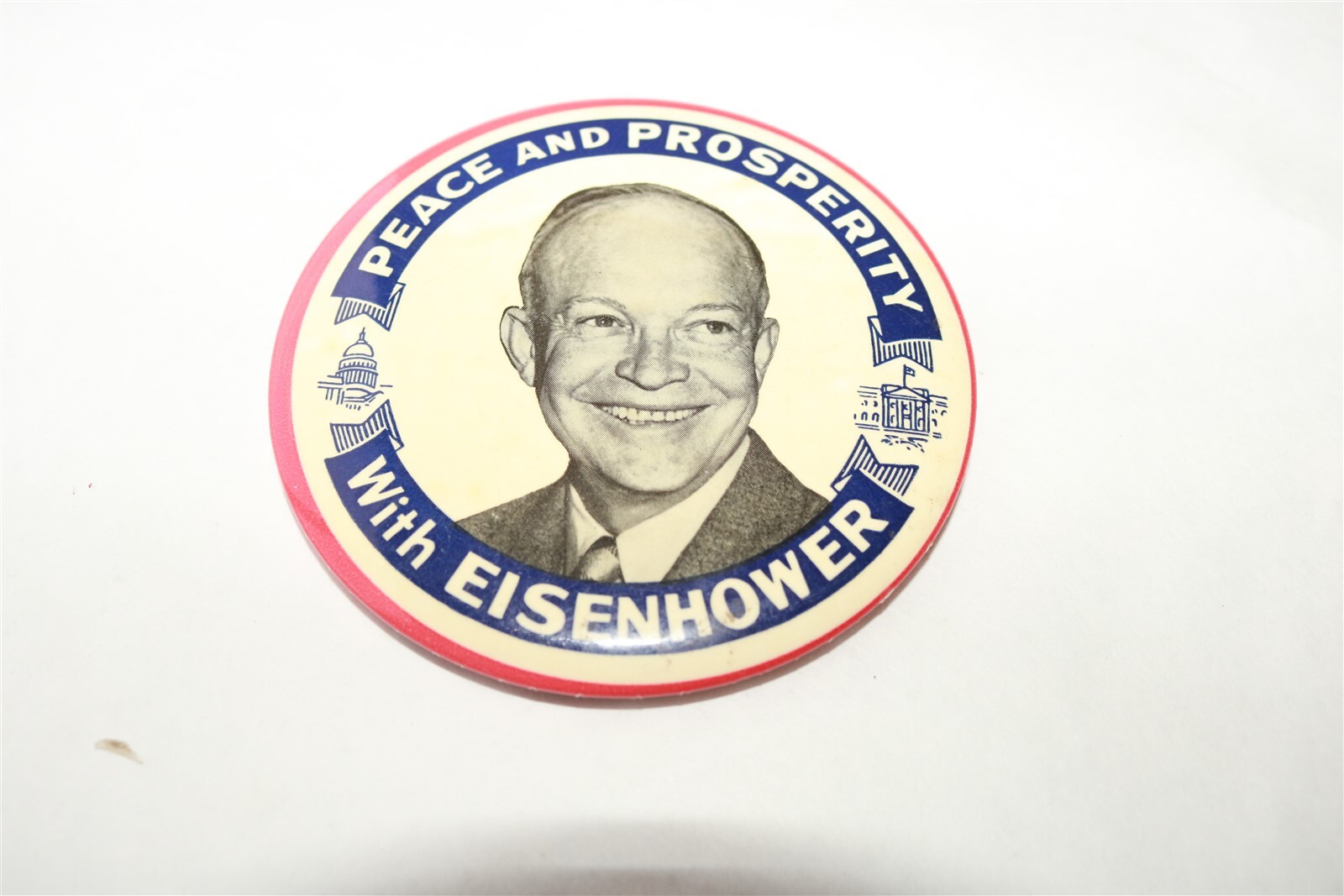 PEACE AND PROSPERITY WITH EISENHOWER Presidential Campaign Pinback Button 3.5"