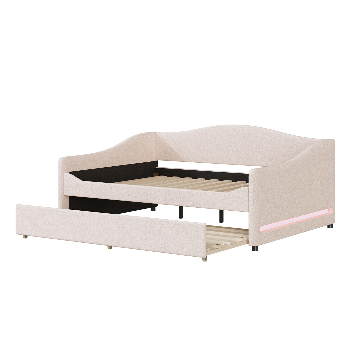 Full Size Daybed Upholstered Bed Frame Sofa Bed with Trundle Bed & LED Lights