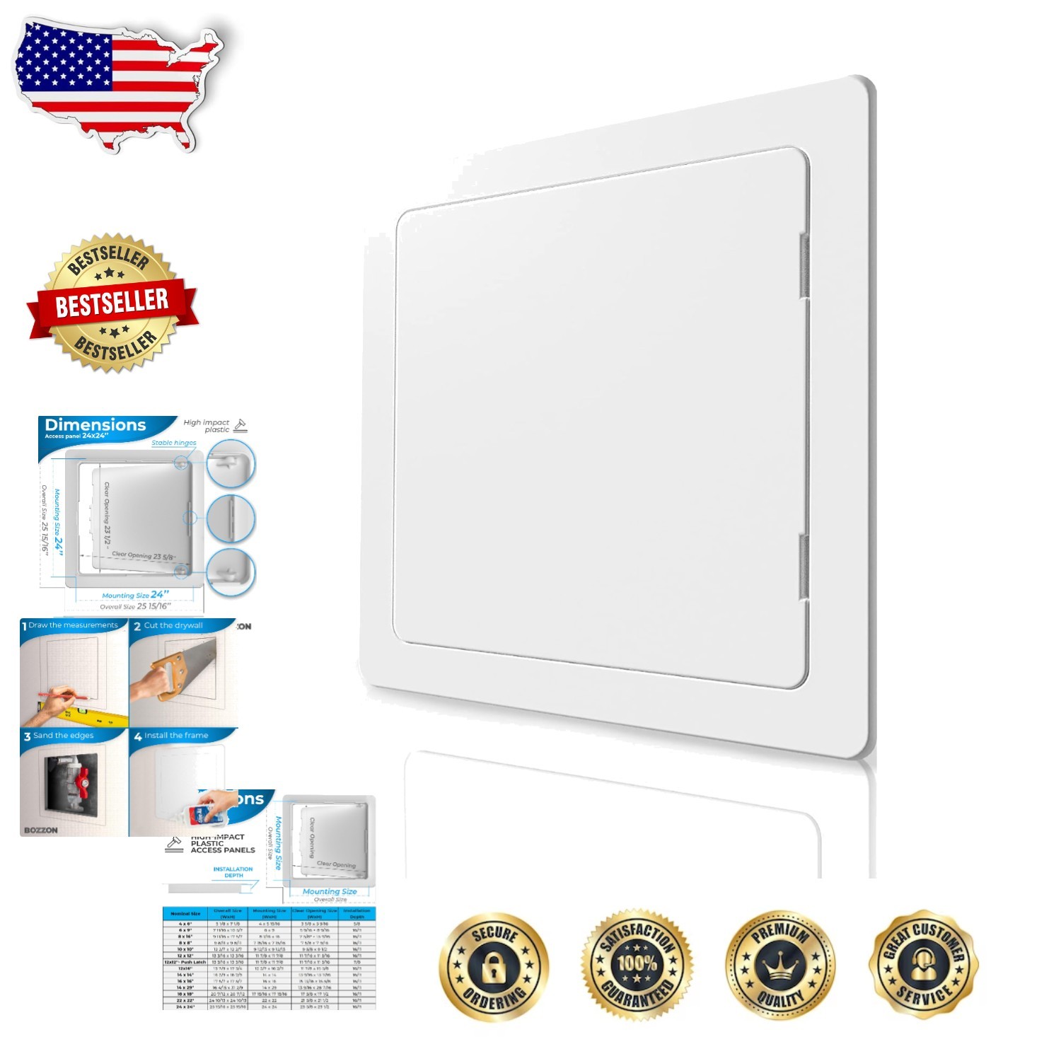 Durable 24" Wall Access Panel - White ABS Plastic, Easy Repair, Lifetime Guar