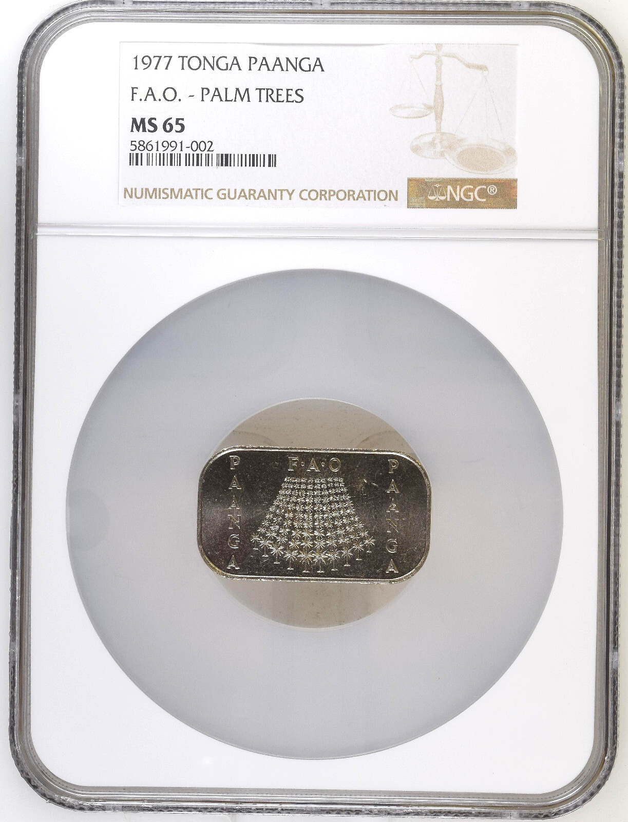 1977 Tonga 1 Pa'anga F.A.O. Palm Trees Copper-Nickel NGC MS 65