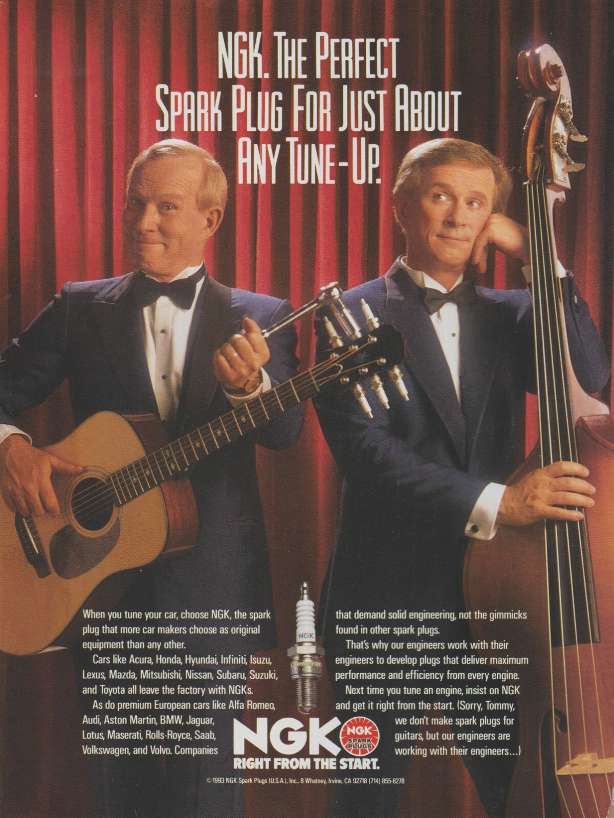 1993 NGK Spark Plugs - Musicians Comedians The Smothers Brothers-Print Ad Photo