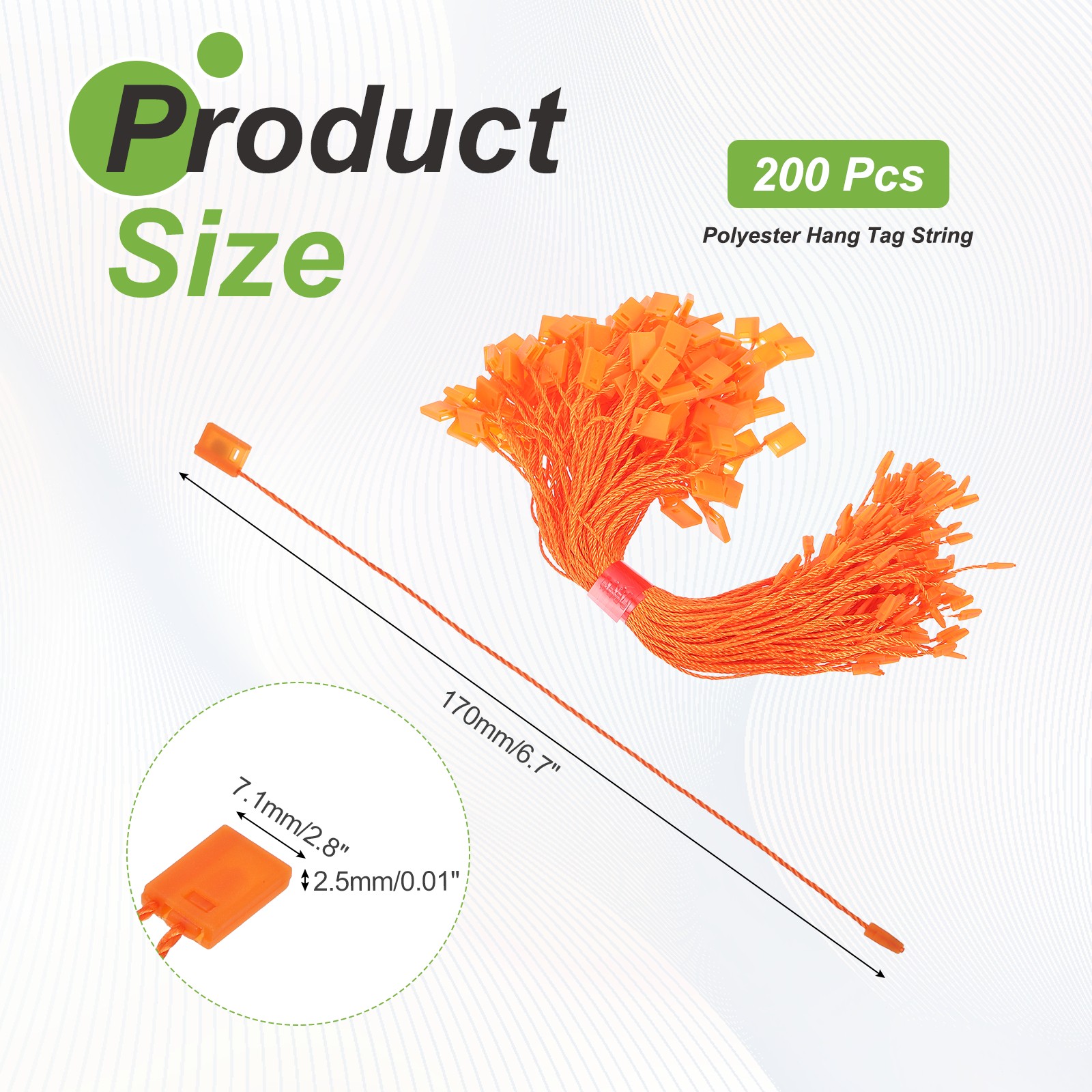200pcs Polyester Hang Tag String (6.7") - Plastic Snap Lock Pin Loop Orange