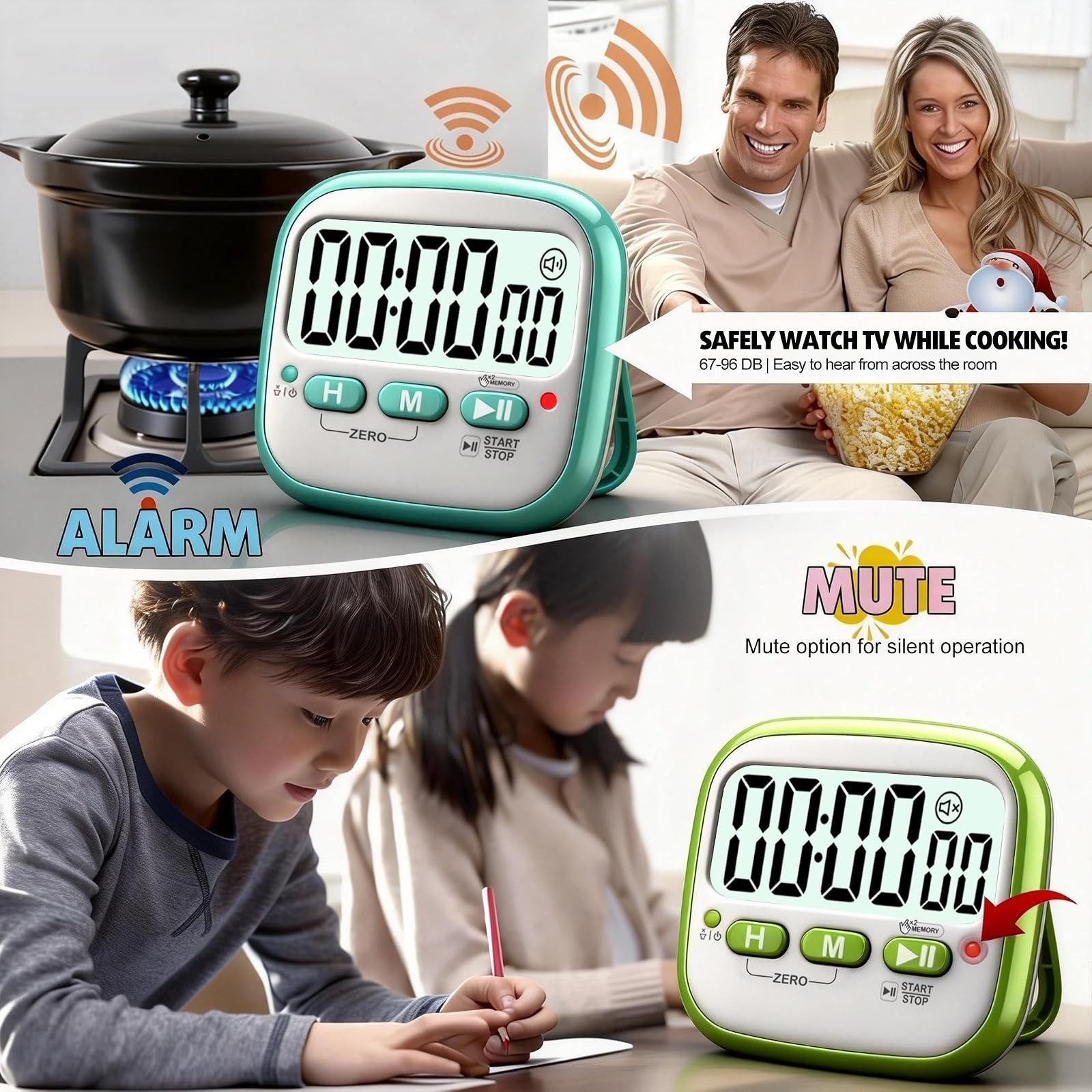 Antonki 2 Pack Digital Kitchen Timer - Magnetic Countdown Timer for Kids