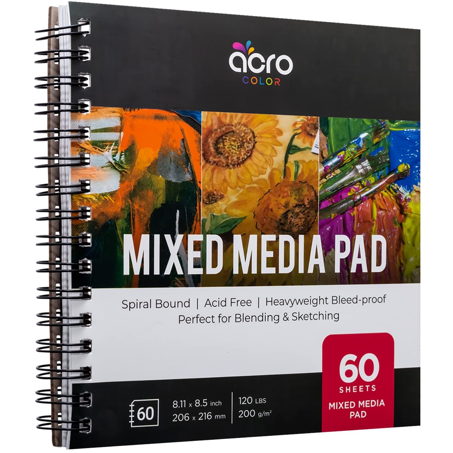 Mixed Media Sketchbook 8.11” x 8.5” | Spiral Bound Sketch Pad With Thick, Hea...