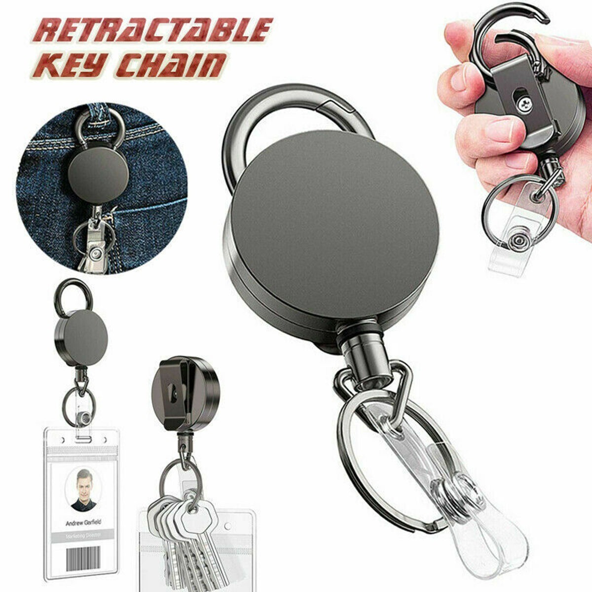 1Pcs Retractable Heavy Duty Pull Ring Key Chain Recoil Keyring Wire Rope Holder