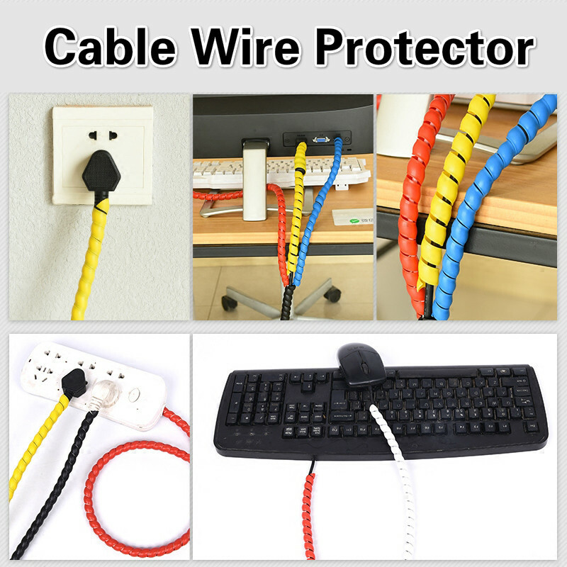 UK 8mm Spiral Cable Wire Protector Wrapping Sleeve Line Organizer Tube Cover