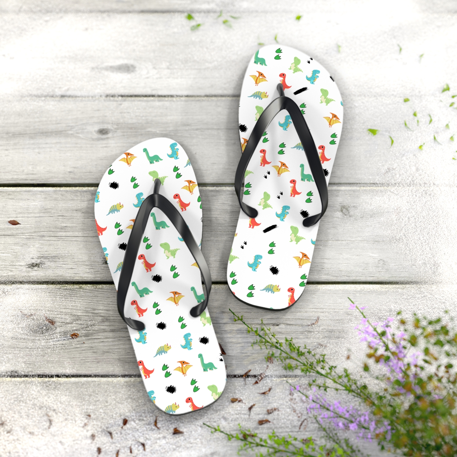 Dinosaur pattern Flip Flops Dino summer