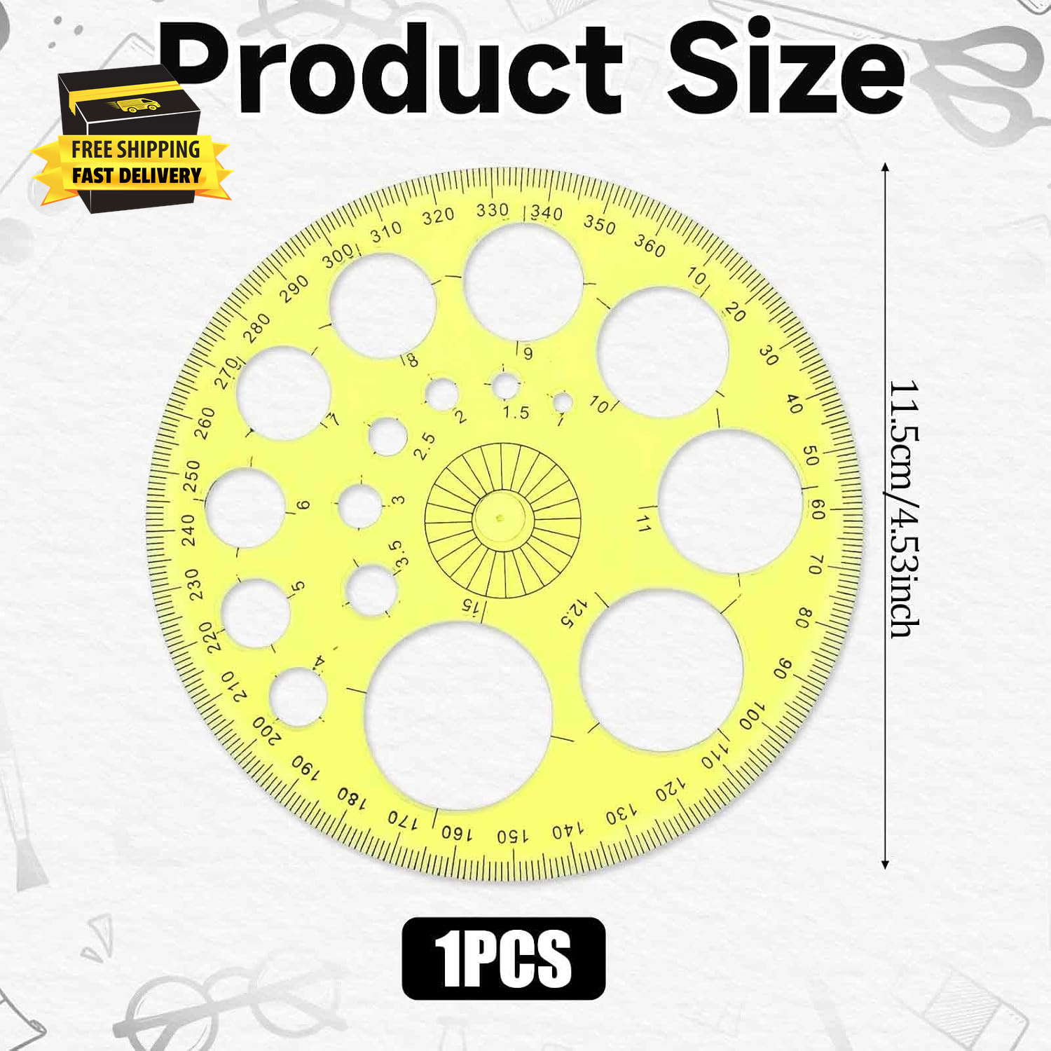 Circle Template 360° Protractor round Stencil, Plastic Circle Ruler for Drawing,