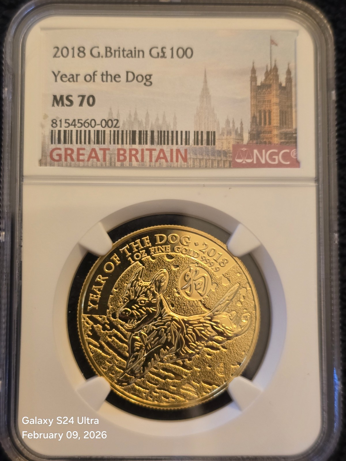 2018 G. BRITAIN G£100 YEAR OF THE DOG NGC MS70 A GORGEOUS COIN RARE & FLAWLESS!