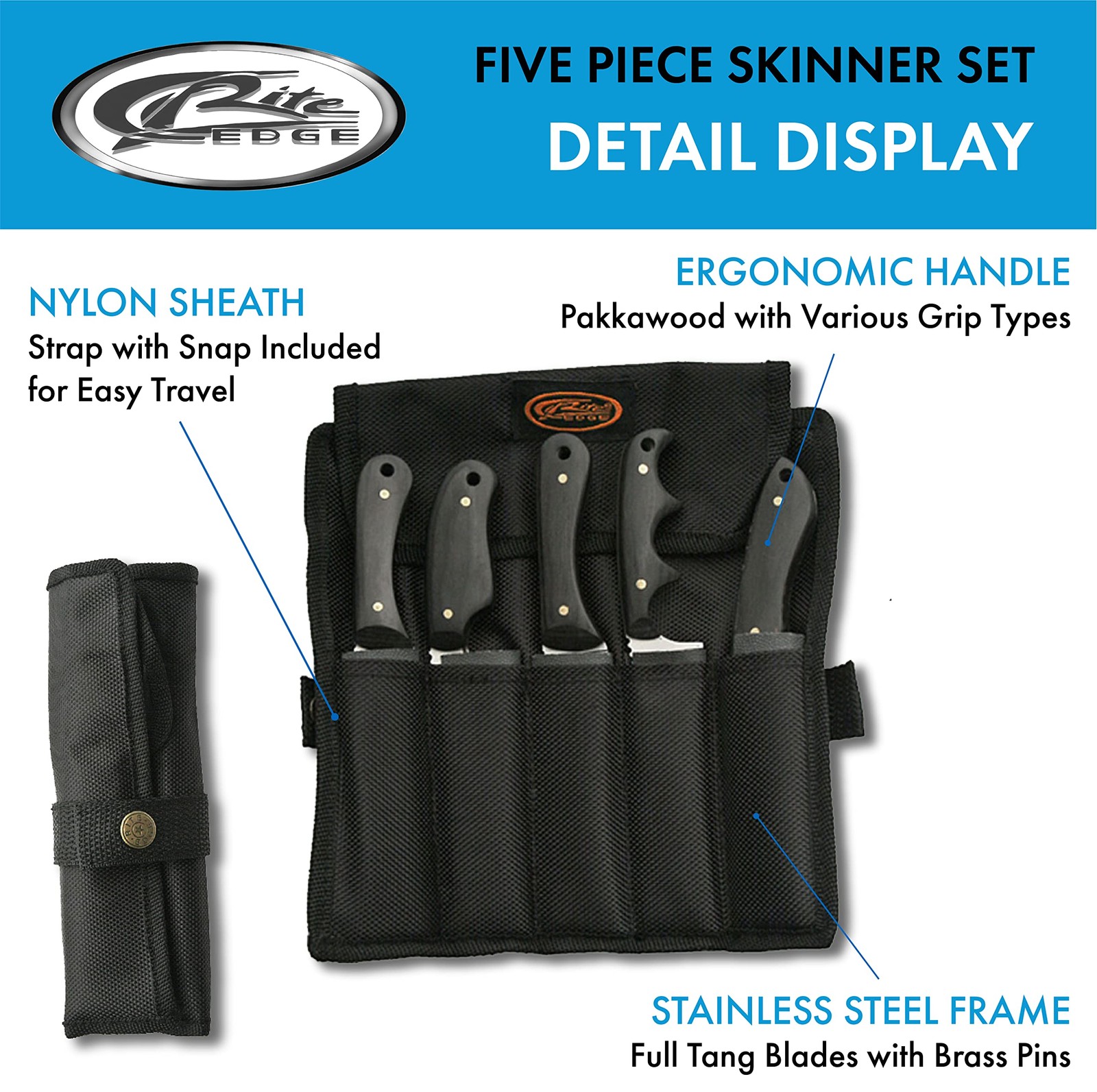 Supplies 5Pc Skinning Knife SetBlack