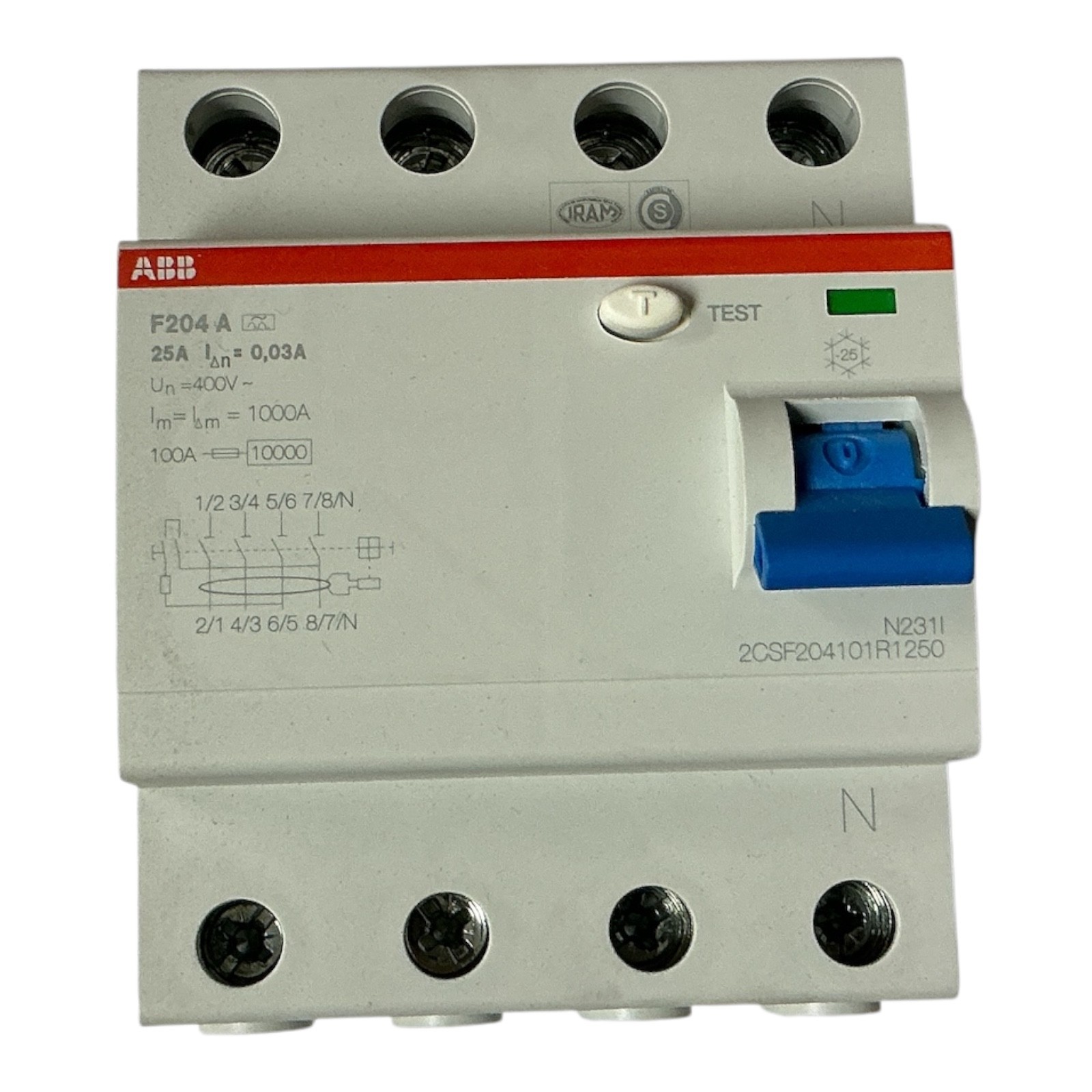 ABB F204 A-25/0.03 RCCB 4 Pole 25A 30mA Type A 2CSF204101R1250 DIN Rail