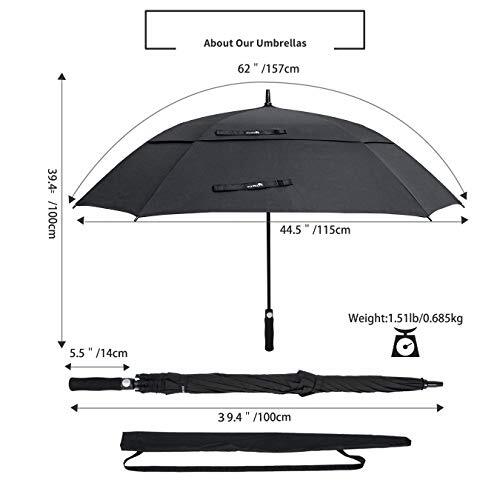 Extra Large Golf Umbrella 62 Inch Double Canopy Vented Rain Windproof Automatic