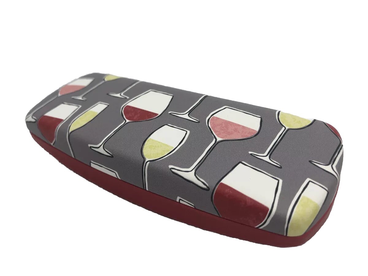 NEW Multicolored Wine Glasses Drink Adult Hard Metal Clamshell Eyeglasses Case
