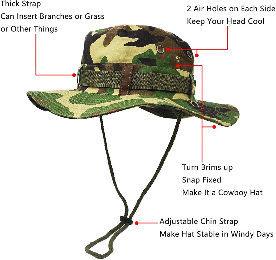 Tactical Boonie Hat Military Camo Bucket Wide Brim Sun Fishing Bush Booney Cap