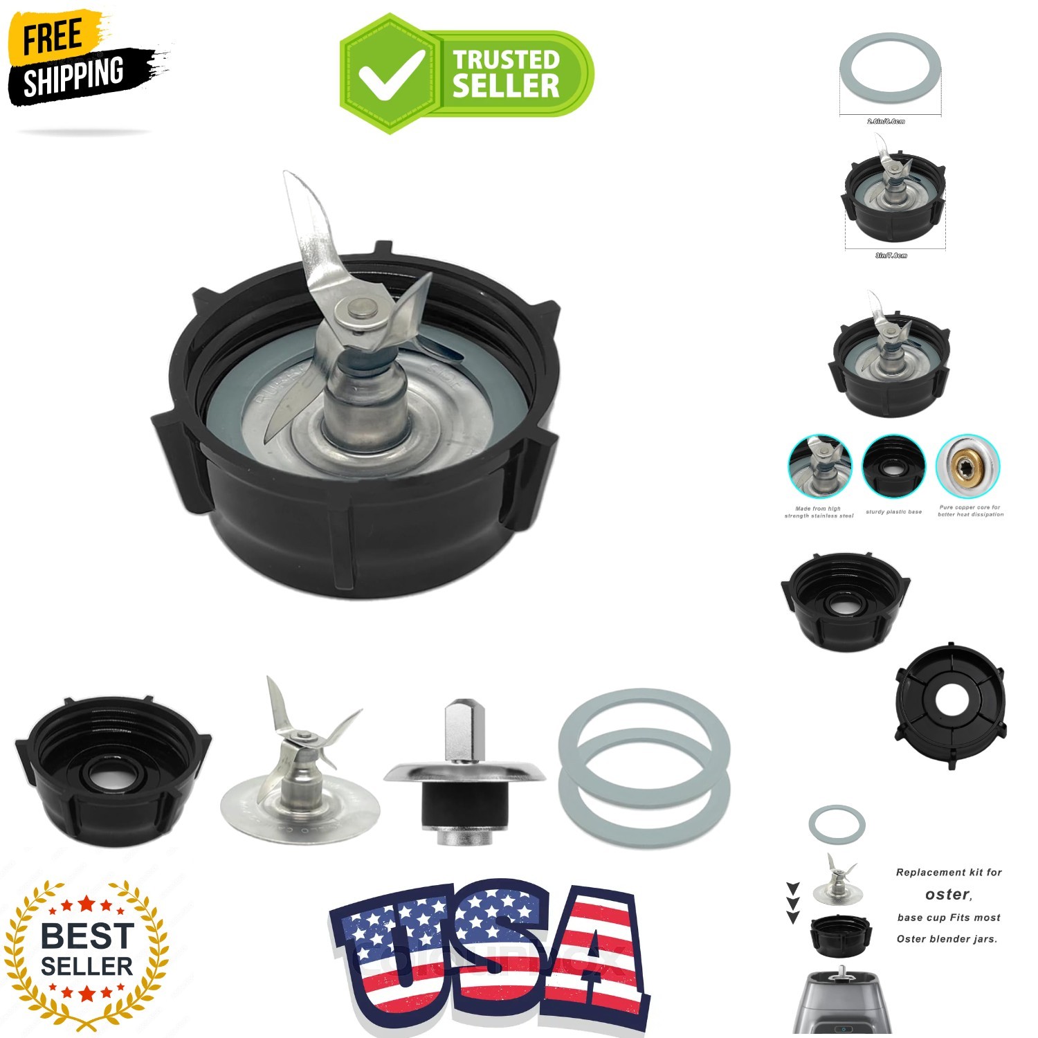 For Oster Blender Replacement Parts Blender Ice Crusher Blade with Jar Base Cap