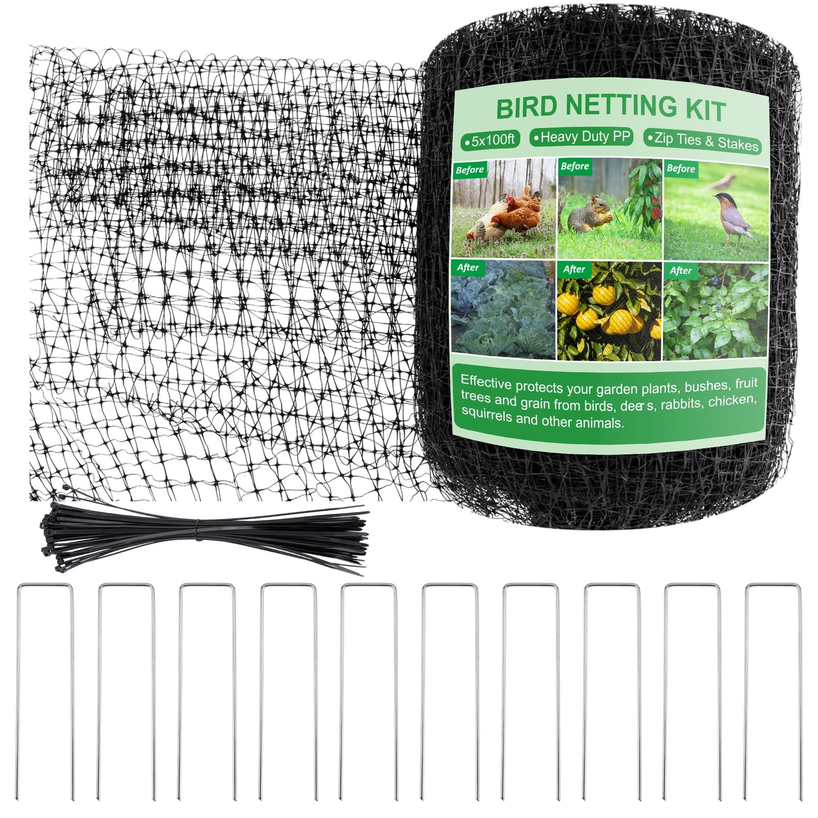 SPORTYOUTH Bird Netting Deer Fence for Garden 5x100 1P-5x100ft, Black