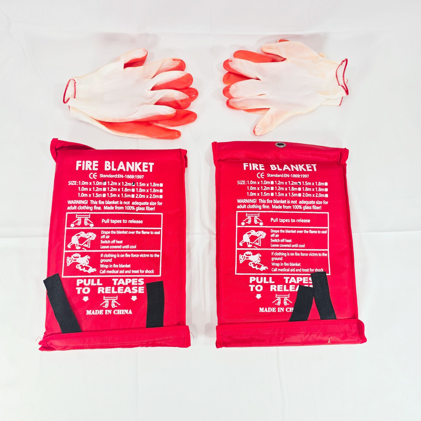 Emergency Fire Blanket 2 Pack 4ft x 4ft with Resistant Gloves Kitchen Safety
