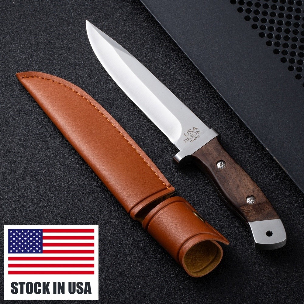 Fixed Blade Knife 5Cr13 Stainless Steel Wood Handle Outdoor Camping with Sheath