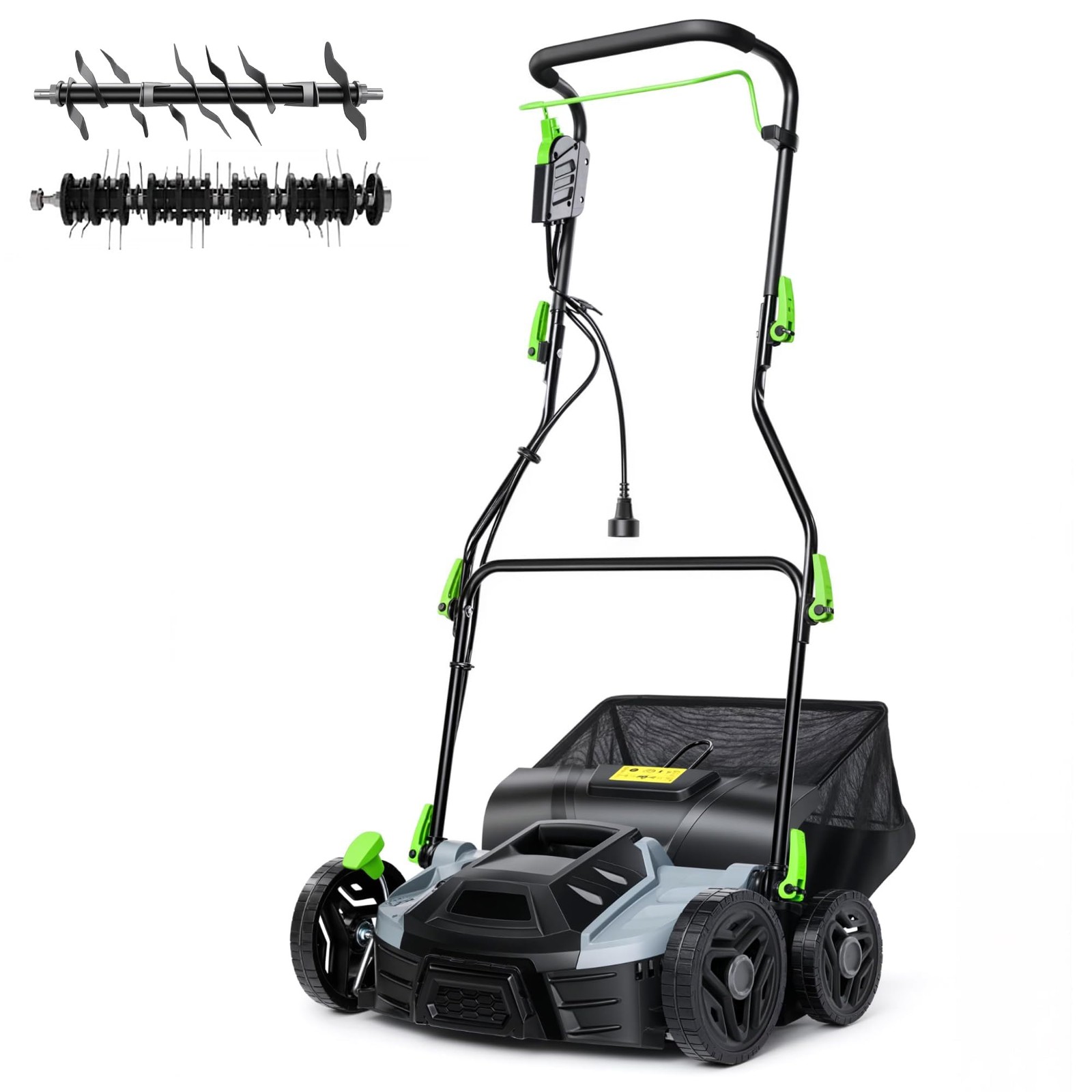 15.5 Amp Electric Lawn Dethatcher and Scarifier 14-Inch 2-in-1 with Bag Corded