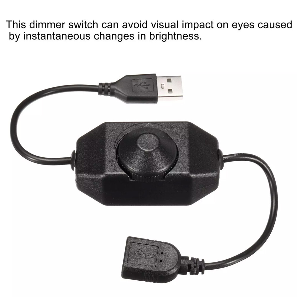 2pcs 5V USB PWM Rotary Inline Dimmer Switch for LED Strips Lights Black New